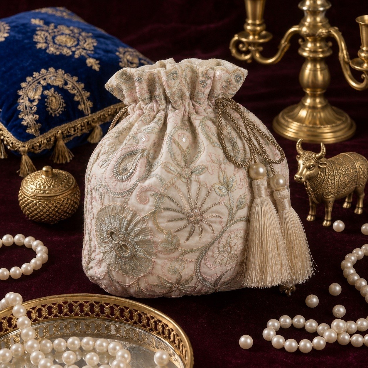 Luxury Embroidered White Kettle Cover with Floral Handwork - Image 2