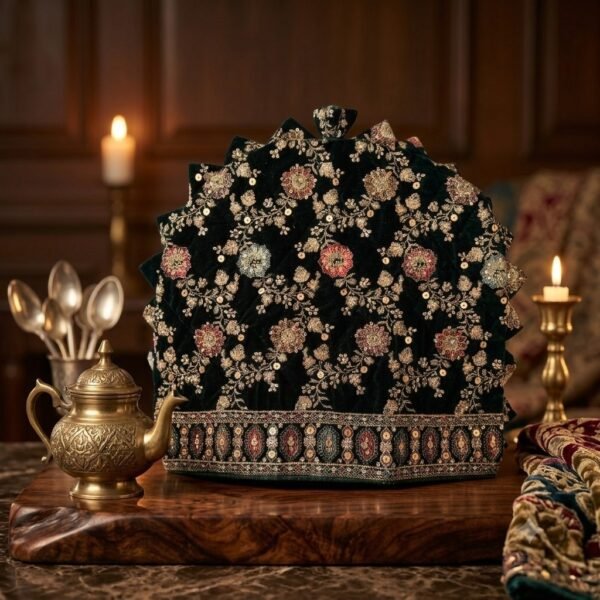 Black Embroidered Tea Cosy
